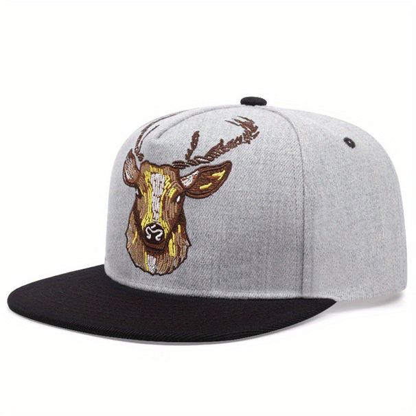 Cappelli a tesa piatta da uomo e da donna, cappelli hip-hop con testa di cervo stampata e ricamata_voghion.com