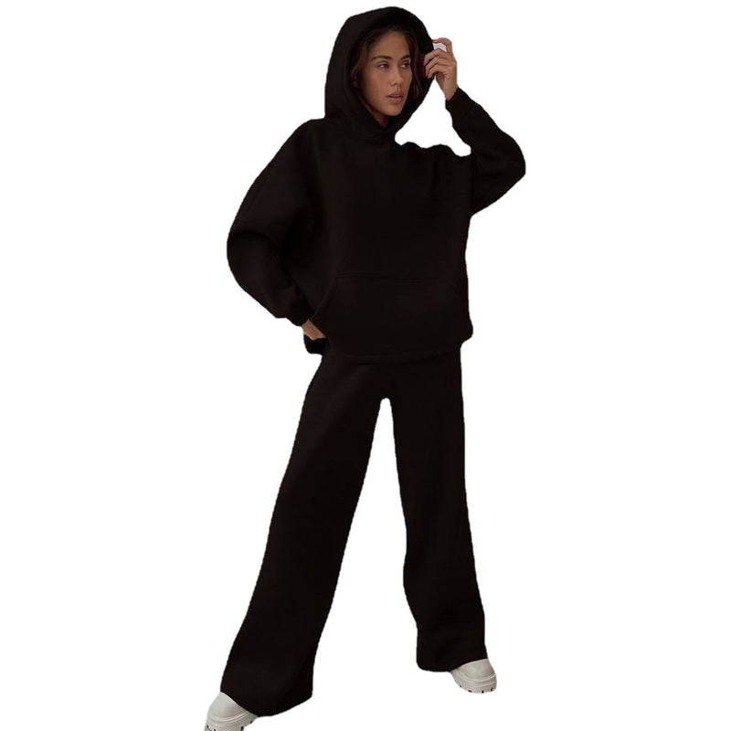 Pantaloni a maniche lunghe con cappuccio e stampa casual alla moda da donna, adatti a due set_voghion.com