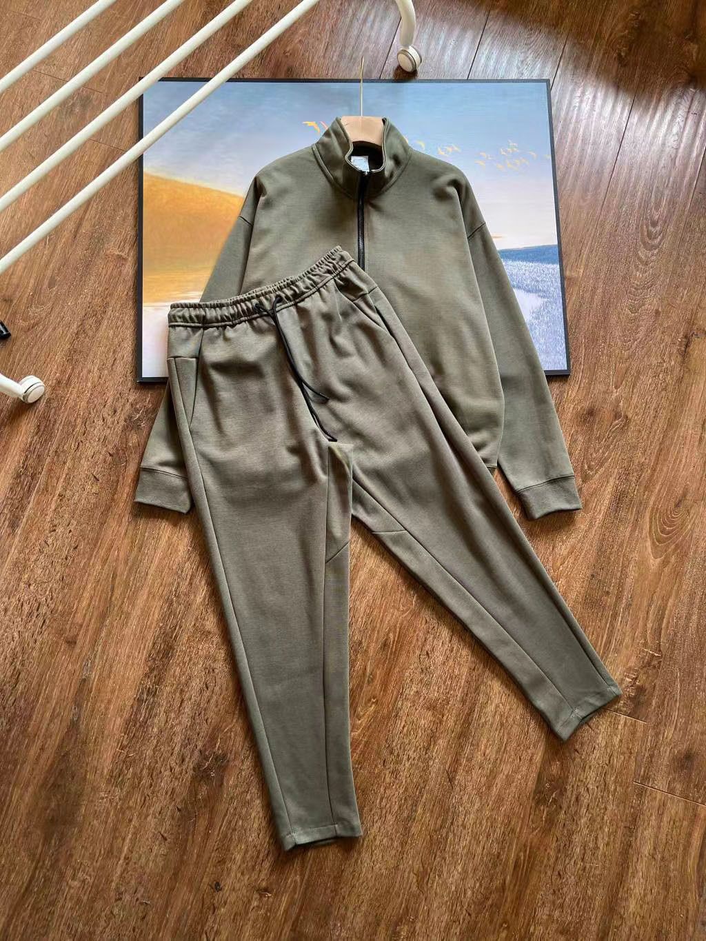 Autunno Nuovo Casual Sport Mezza Cerniera Felpa Con Cappuccio Due Pezzi Set_voghion.com