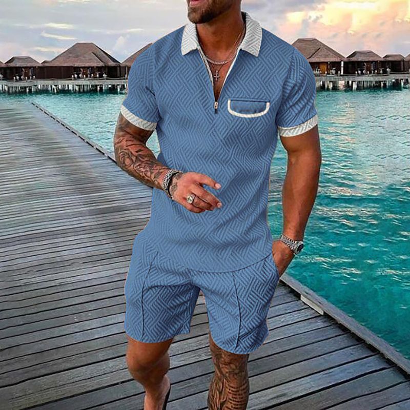 Herren 3D Poloshirt Set Reverskragen Kurzarm Shorts Casual Herrenbekleidung_voghion.com