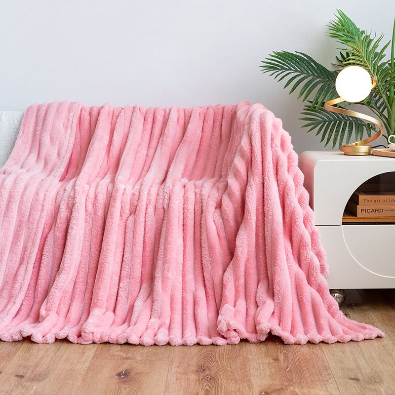 Wide striped rabbit fleece blanket multifunctional nap blanket flannel sofa blanket_voghion.com