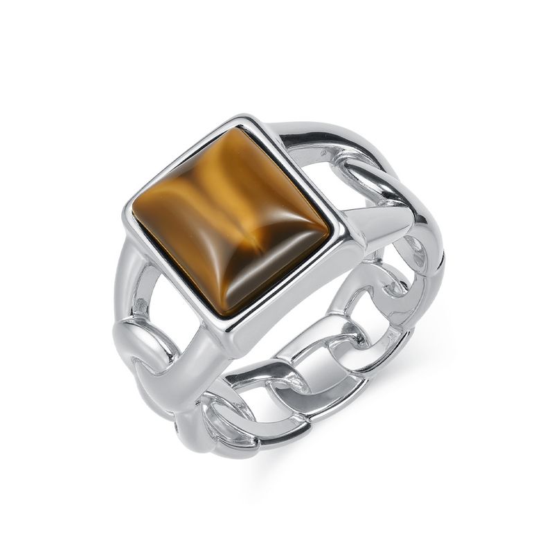 Anillo de acero y titanio con ojo de tigre y cadena cubana de hip hop para hombre, muy popular, con personalidad de nicho, accesorios de moda modernos._voghion.com