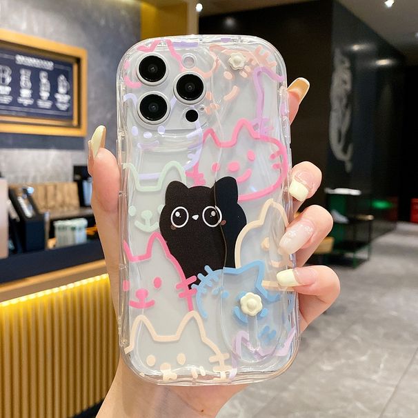 Custodia porta telefono a forma di gatto per iPhone 16, 15, 14, 13, 12, 11 Pro X, Xs Max, XR, 16E, 7, 8 Plus, custodia trasparente in morbido TPU con cinturino da polso._voghion.com