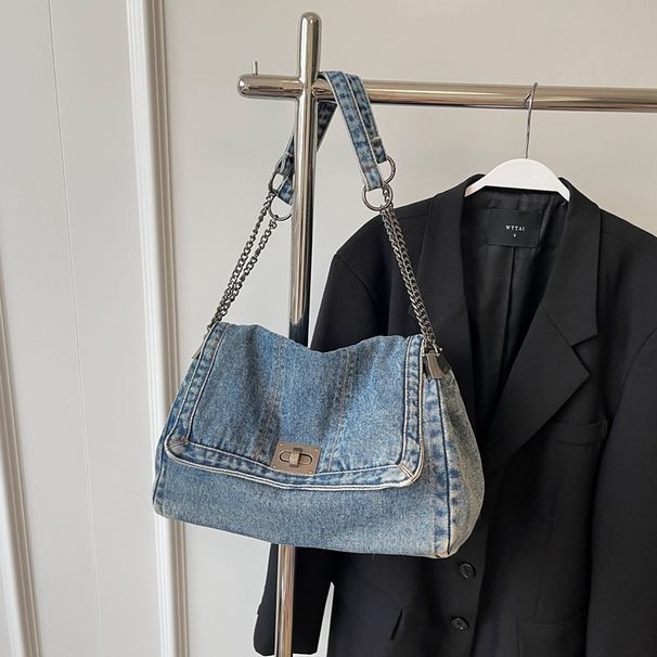 Xiaoxiangfeng denim chain shoulder women's fashionable commuting armpit bag, textured travel handbag_voghion.com