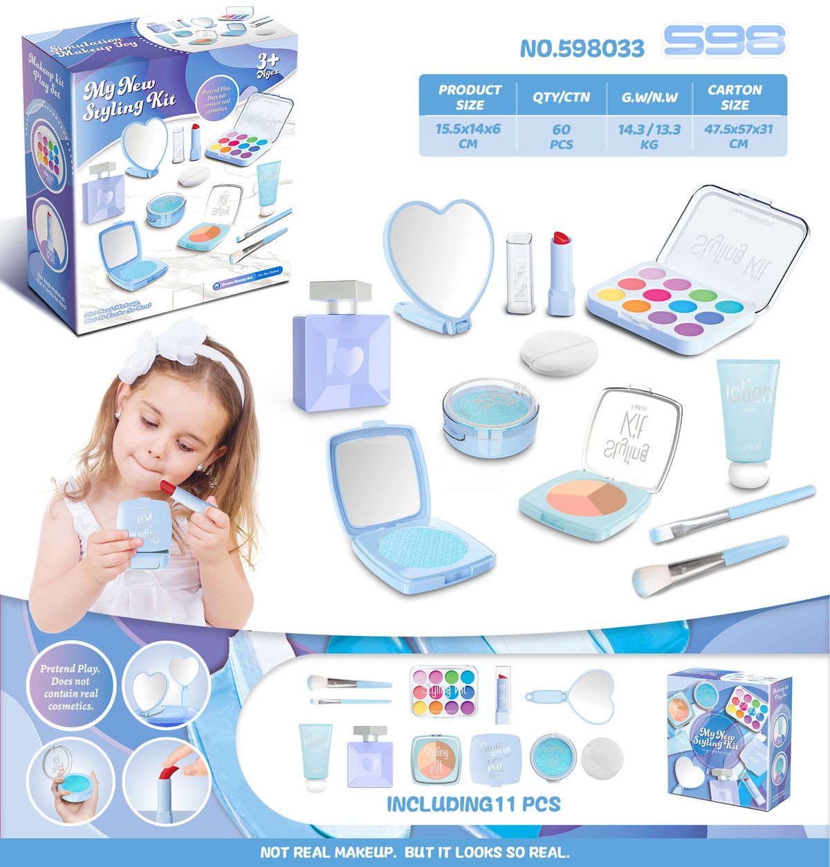 Sorgfältig ausgewähltes farbloses und unbemaltes Kinderspielhaus-Simulations-Make-up-Spielzeug für kleine Mädchen_voghion.com