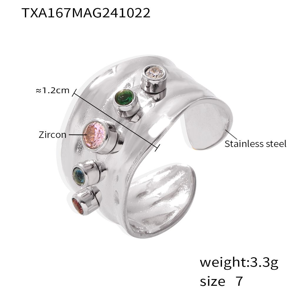 Mixed color zircon open ring C shaped earrings stainless steel plated real gold color preserving jewelry set_voghion.com