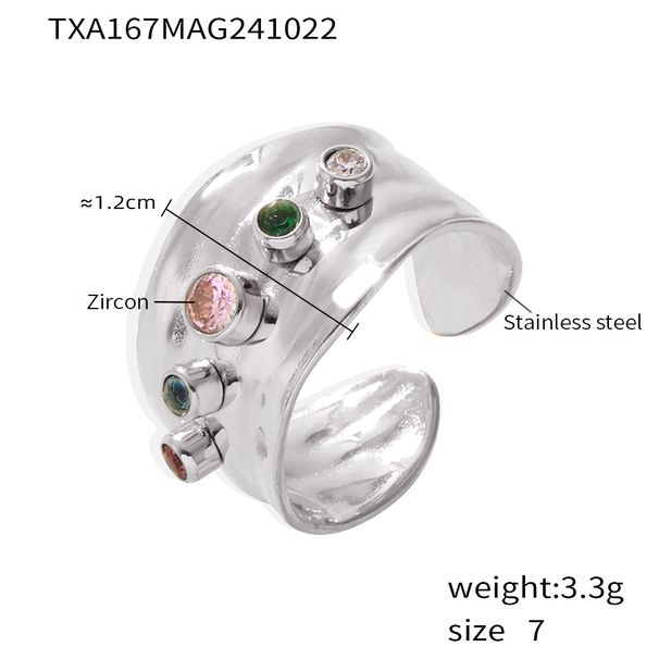 Mixed color zircon open ring C shaped earrings stainless steel plated real gold color preserving jewelry set_voghion.com