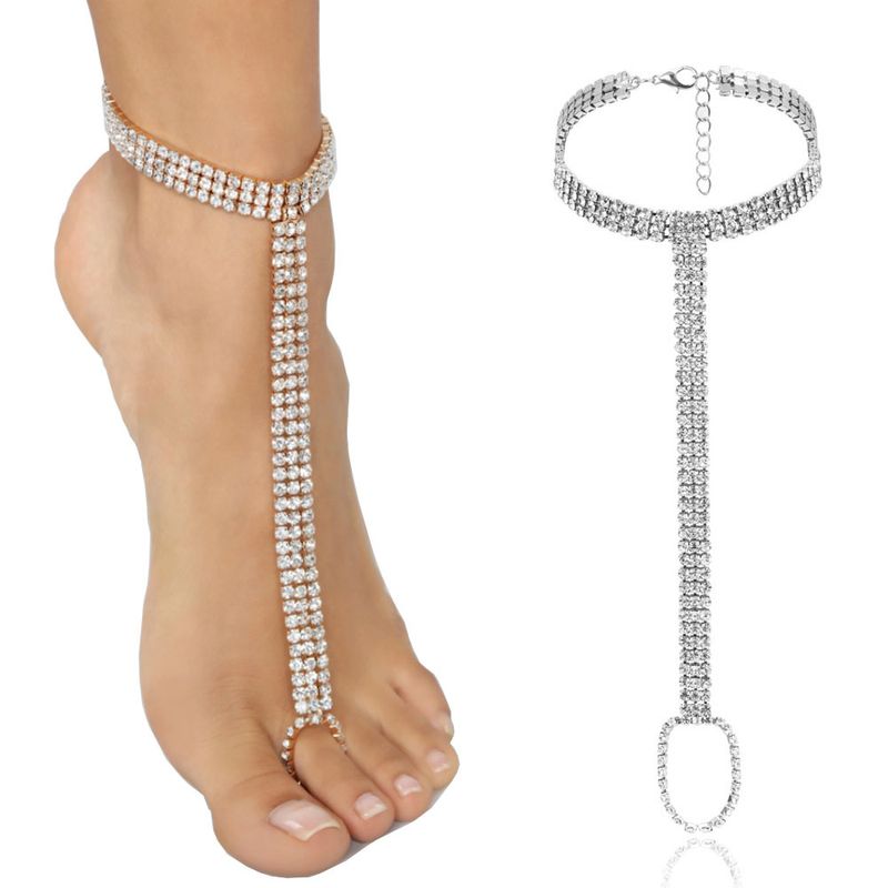 Nieuwe Beach Flash Diamond Instep Chain Enkelversieringen Eenvoudige 3-rijige micro-diamant enkelband voor vrouwen_voghion.com