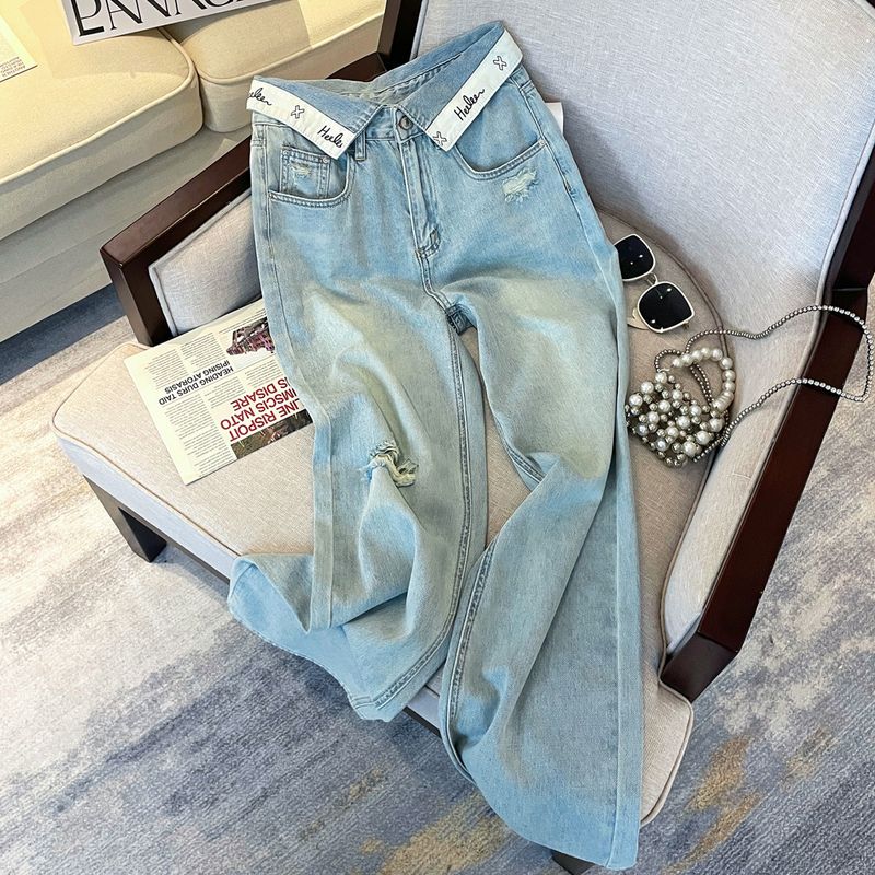 Women’s Clothing Real shot of summer thin design high waist loose slim denim trousers wide leg trousers_voghion.com