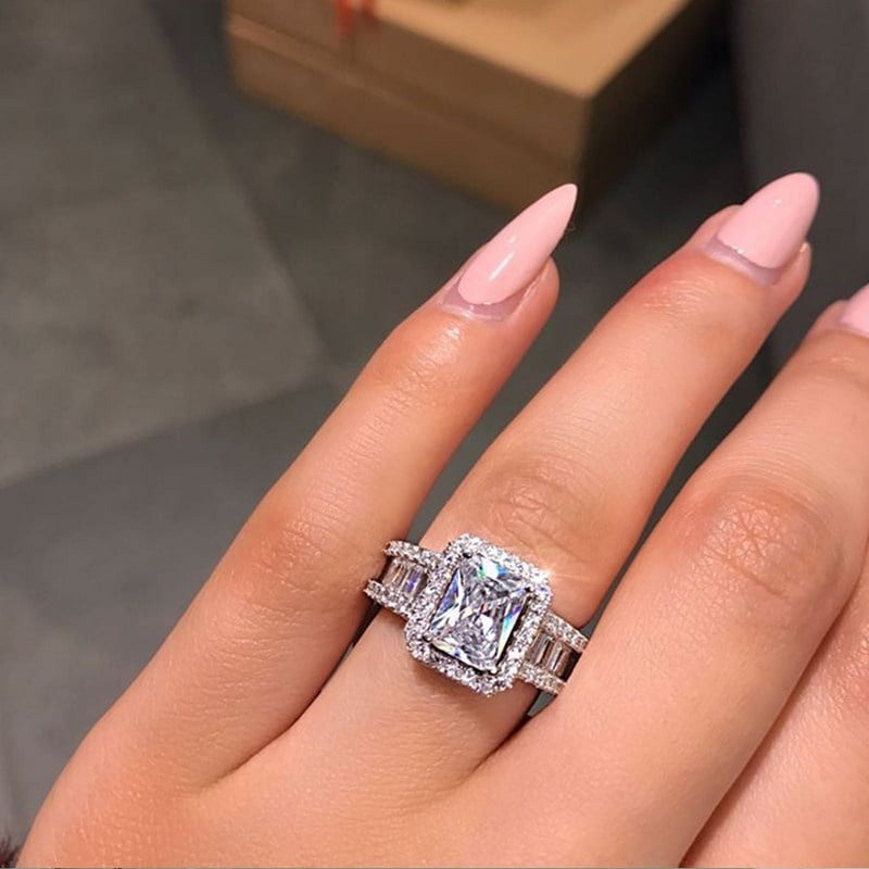 Sterling Silber natürlicher weißer Saphir-Diamant-Geburtstagsring, weiblich_voghion.com