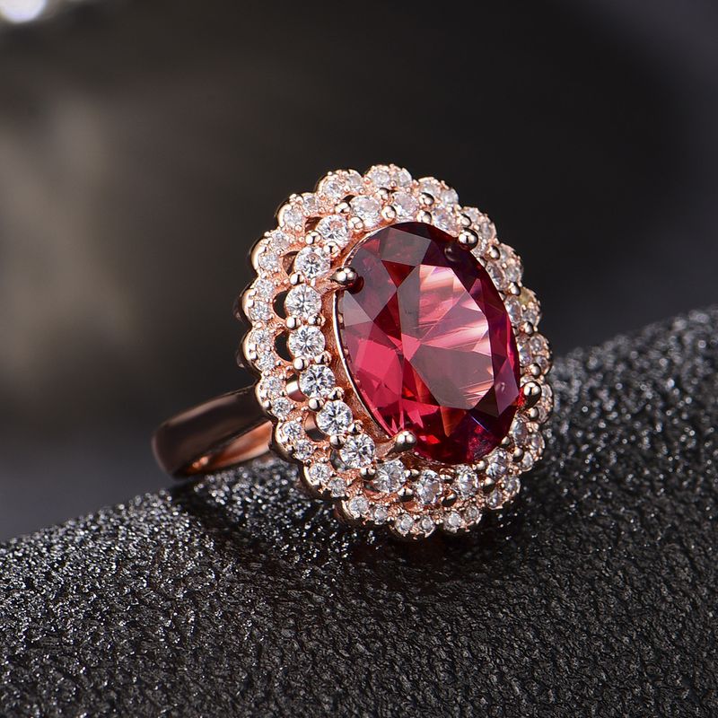 New Elegant High-End Cluster Zircon Simulated Red Tourmaline Gemstone Adjustable Open Ring For Women Jewelry_voghion.com