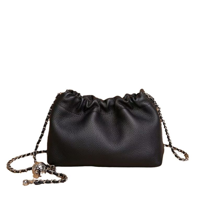 Die in diesem Jahr beliebte Achseltasche mit goldener Kugelkette für Damen 2024, neue, wolkenplissierte Umhängetasche aus echtem Rindsleder mit einer Schulter_voghion.com