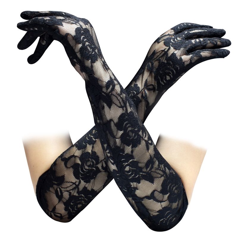 Robe de soirée en dentelle noire, accessoires de mariage Lolita, style punk foncé avec gants_voghion.com