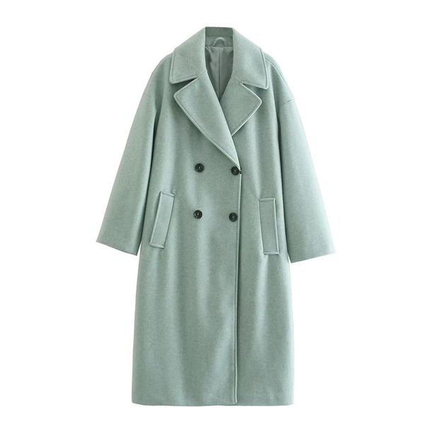 Women's clothing 2024 autumn and winter new item, loose collared double breasted long coat jacket_voghion.com