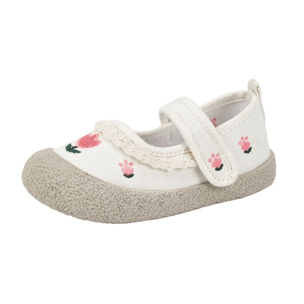 Unisex Lale Desenli Kanvas Ayakkabılar - Çocuklar İçin Yumuşak Kauçuk Tabanlı Cırt Cırtlı Spor Ayakkabılar (Nefes Alabilir, Kaymaz, Bej)_voghion.com