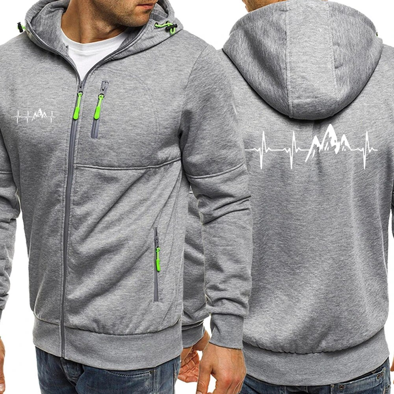 Divertente elettrocardiogramma picco uomo felpa con cerniera oversize autunno abiti moda allentata felpe con cerniera felpa con cappuccio hip hop_voghion.com