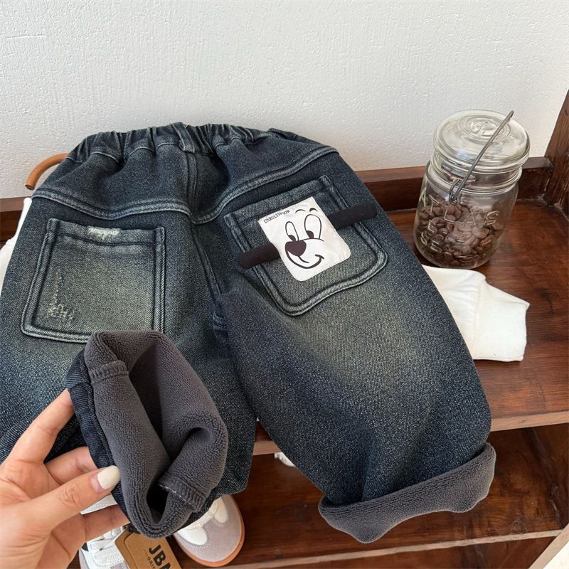 Lasteriided Lastepüksid kissitavad silmad Sügis ja Talv Uued tooted Poisid ja tüdrukud Multifilmid Kutsikad Teksad Beebi paksendatud vabaaja püksid_voghion.com