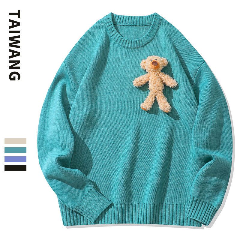 Men's Clothing Fashionable Bear Sweater Men Autumn and Winter New Style Knitted Sweater Men Loose Solid Color Sweater Men_voghion.com