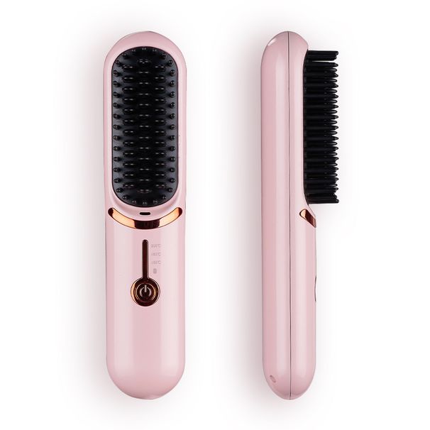 Draadloze roze stijltang en krultang, onschadelijke, draagbare stylingtool met USB-oplaadfunctie_voghion.com