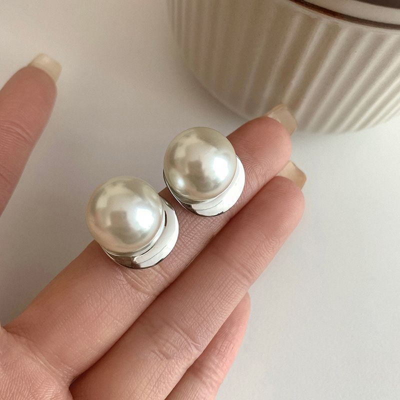 Sterling VENUS  Sier Pearls Round Beads Geometric Earrings For Women Girl Fashion Temperament Jewelry Whol_voghion.com