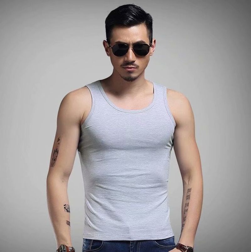 Men's Clothing Men's Vest Elastic Tight Milk Silk Solid Color Sports Vest Men's Summer Slim Fit Bodybuilding Bottoming Shirt_voghion.com