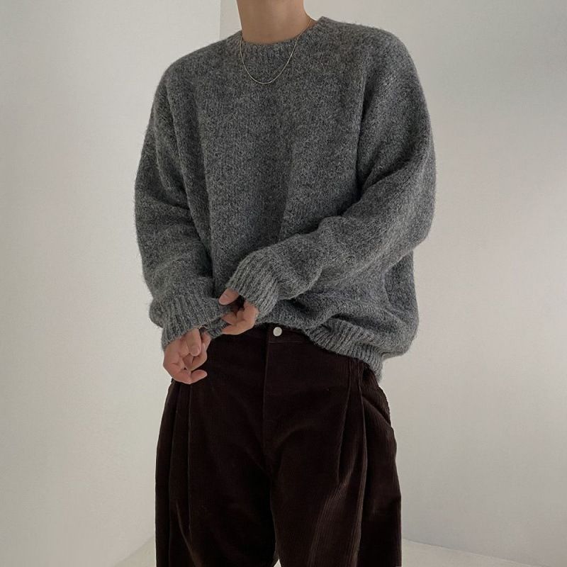Men's Clothing Sweater Lazy Style Pullover Sweater Loose Round Neck Top_voghion.com