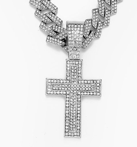 Hip Hop Elegant And Luxurious Gifts Alloy Full Diamond Cross Pendant Fashion Trend Rap Diamond Men's Cuban Chain Necklace Jewelry_voghion.com