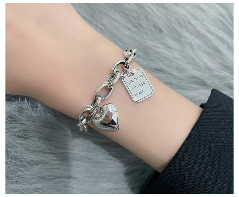 S925 sterling silver jewelry love splicing small square pendant bracelet for women_voghion.com