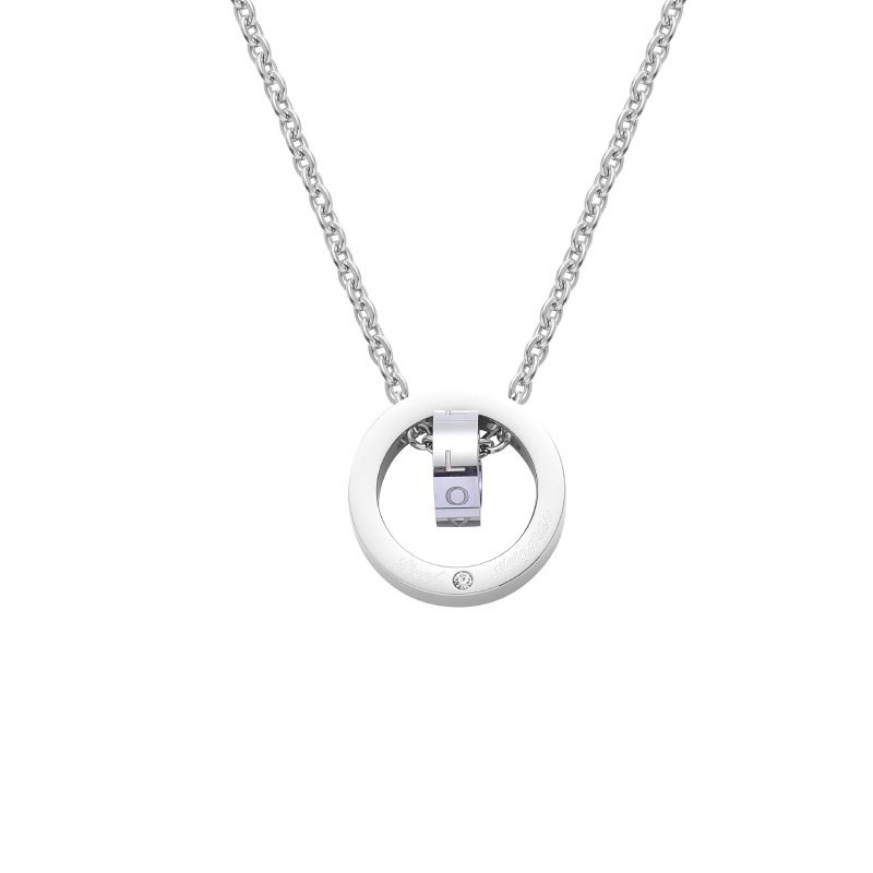 Men And Women's Jewelry Minimalist LOVE Double Circle Couple Necklace Hip Hop Geometric Pendant Unisex Titanium Steel Chain_voghion.com