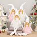 Christmas Angel Doll Figurines – Handcrafted Fabric Sitting & Standing Angels For Holiday Tabletop Decor, Tree Toppers & Nativity Scenes (Pink/White)_voghion.com