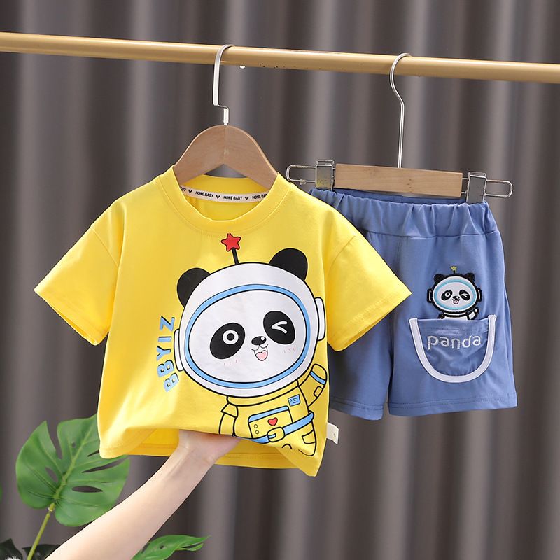 Traje de verano para niños y niños 2024, nueva y atractiva versión coreana, conjunto de dos piezas de pantalones cortos de manga corta para bebé de moda_voghion.com