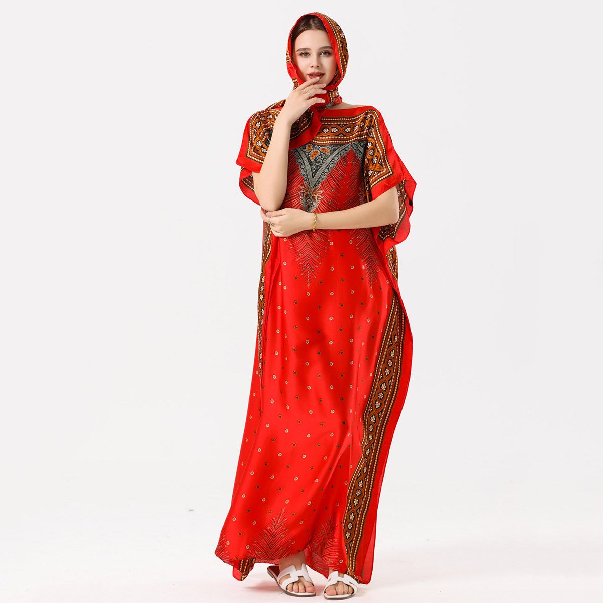 Scialle Abaya + sciarpa lunga da donna in tessuto rosso grande e largo con protezione solare, all'ingrosso e transfrontaliero, colore: Medio Oriente_voghion.com