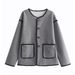 Women's 2023 autumn new lazy style round neck loose four-color contrasting woolen coat_voghion.com