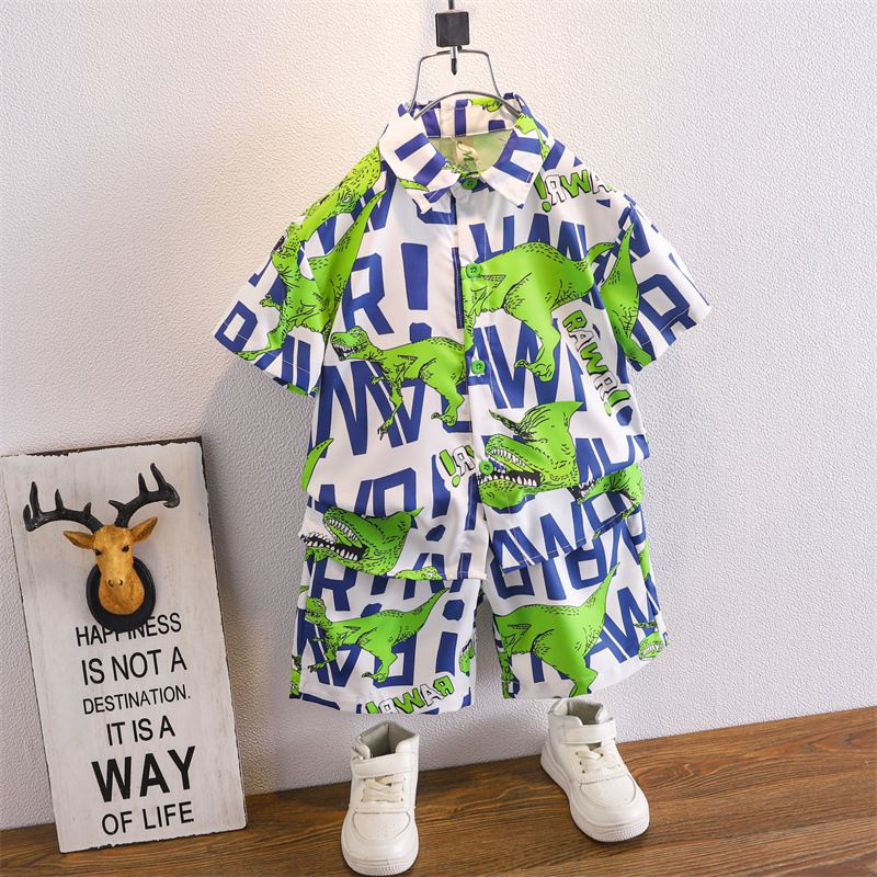 Mutter & Kinder Jungen Sommer Anzug 2024 Sommer Neue Stil kinder Baby Modische Dinosaurier Kleidung Hemd Zwei-stück trendy Set_voghion.com
