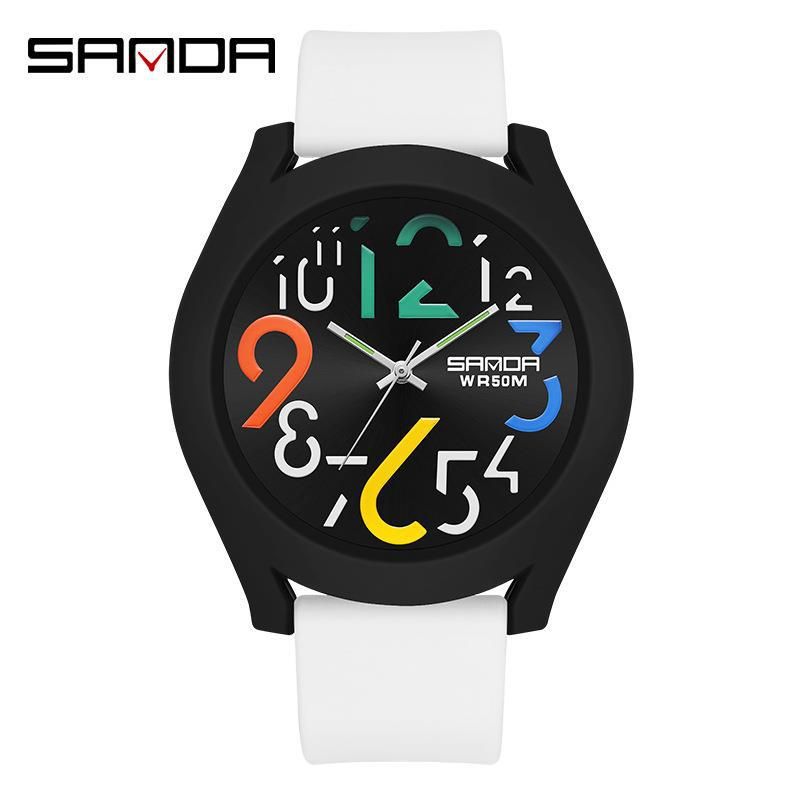Sanda 9021 Orologio elettronico in silicone con anello esterno staccabile, orologio sportivo digitale da donna, semplice e alla moda_voghion.com