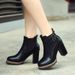 2018 Autumn Winter New British Style Chunky Belt Buckle High Heel Elastic Women's Ankle Boots Plus Size_voghion.com