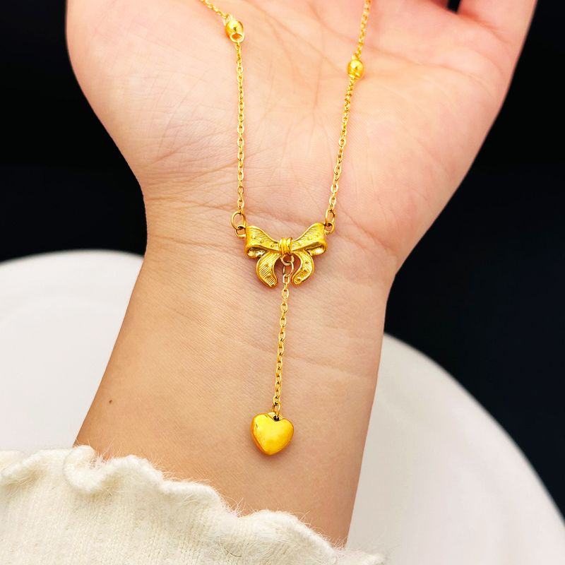 Explosive Liebe Quaste Bogen Neue Mädchen Titan Stahl D Fu Gleichen Stil Internet Rot Nicht Verblassen Kragen Kette Halskette Schmuck_voghion.com