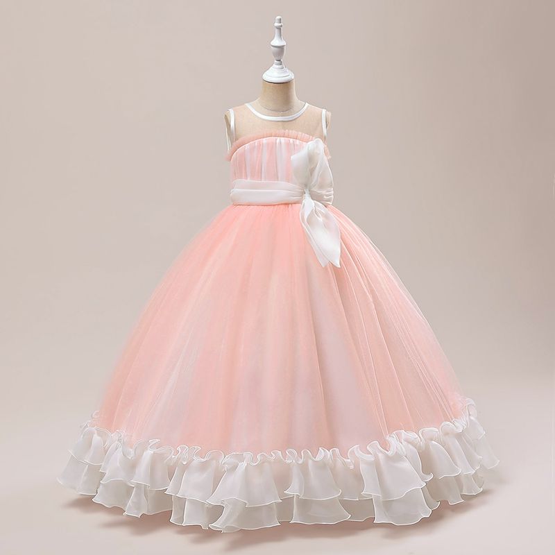 Girl's formal banquet meatball mesh, high-end and elegant wedding dress, host's long dress_voghion.com