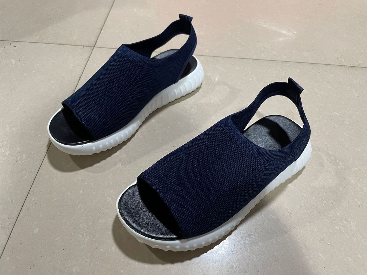2025 Summer New Thick Sole Mesh Knitted Fish Mouth Sandals, Large Size One Step Women's Shoes_voghion.com