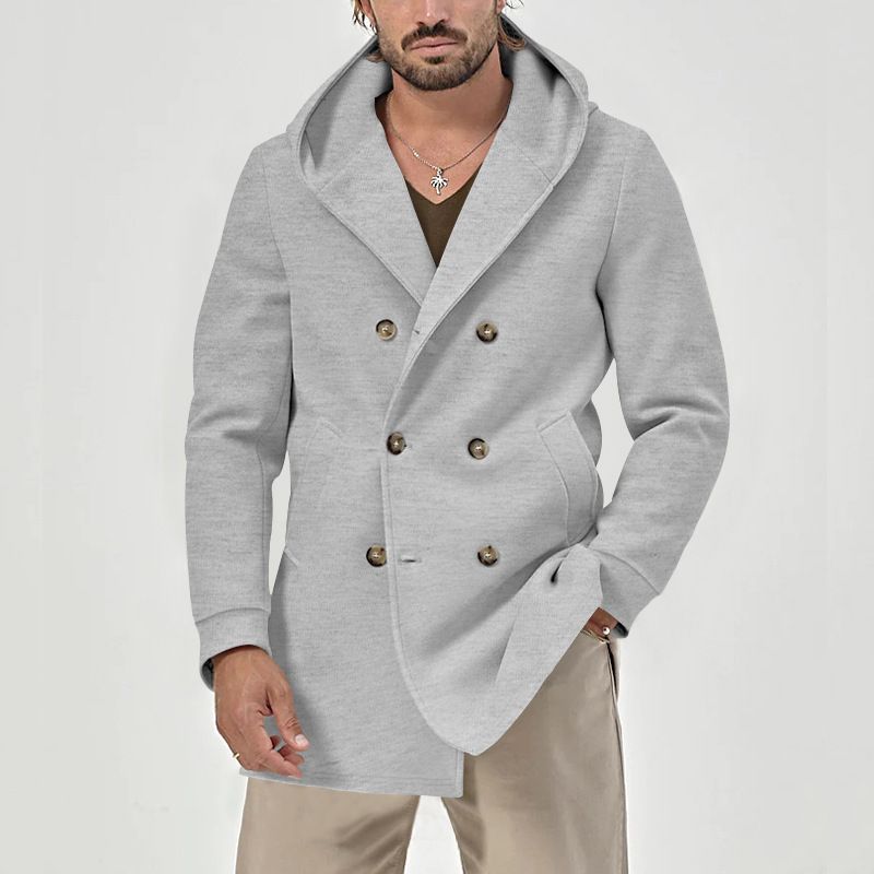Men's Stylish Trench Coat With Double Breasted Design, Mid-Length Cotton Blend Jacket For Spring & Autumn, Slim Fit Casual Coat​_voghion.com