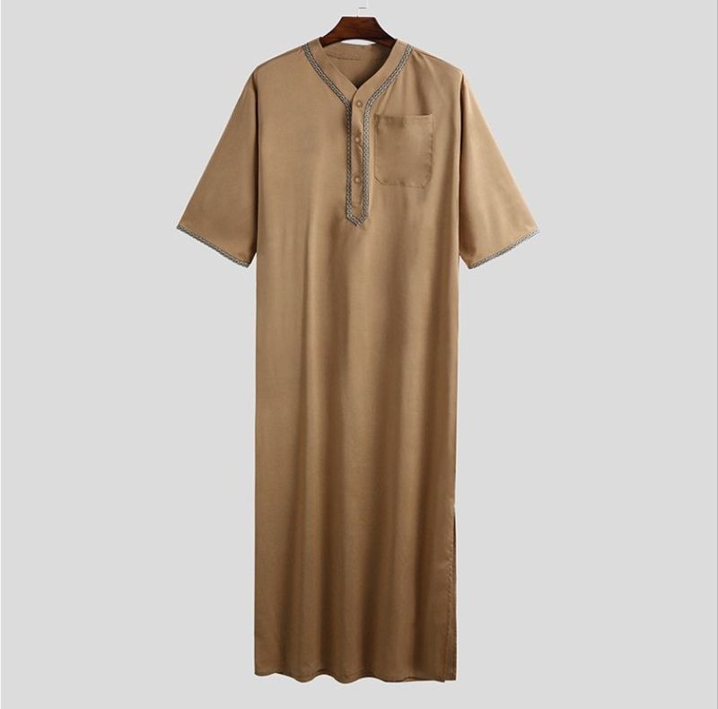 2024 New Muslim Dubai Malaysia Loose Robe Button Shirt Men's_voghion.com