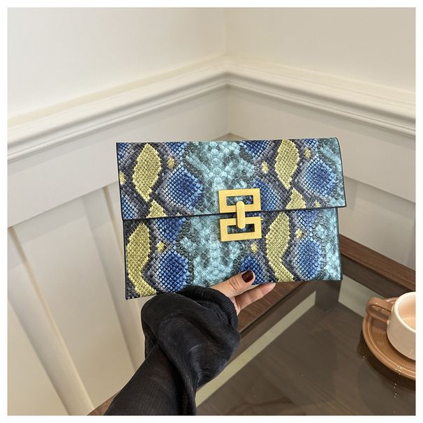 Motif peau de serpent de couleur contrastée, élégant, simple, mode, exquis, personnalité des dames, dîner, enveloppe à main, petit sac carré_voghion.com