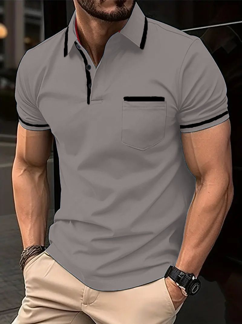 Herrenbekleidung Sommer Casual Button Color Matching Pocket Europäische und amerikanische Herren Poloshirt Herren_voghion.com