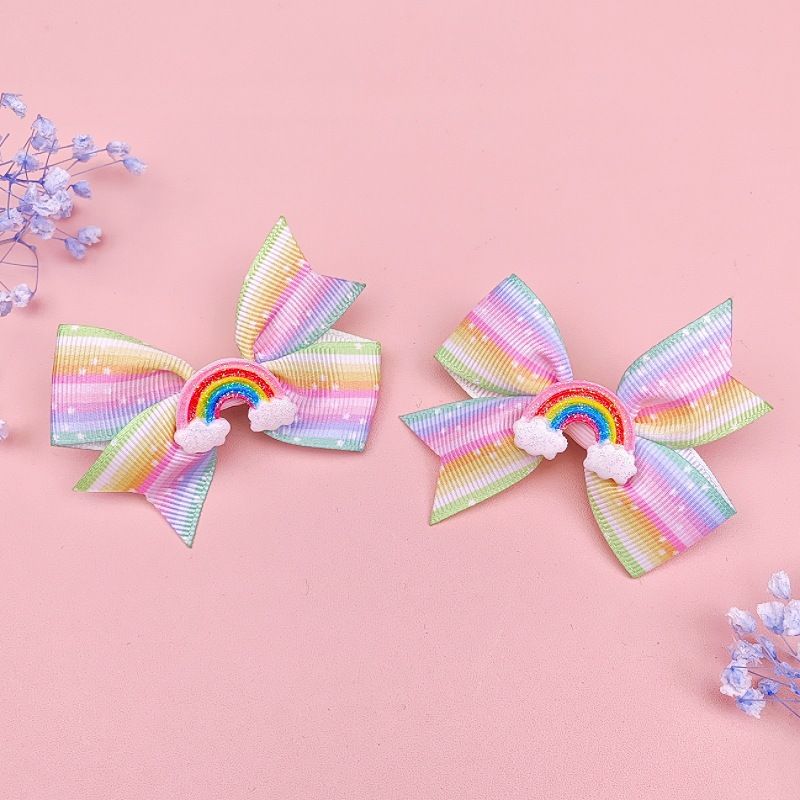 Horquillas con lazo de cola de pez para niña, pinzas para flequillo con nube de arcoíris, horquillas con cinta de hilo de lunares._voghion.com