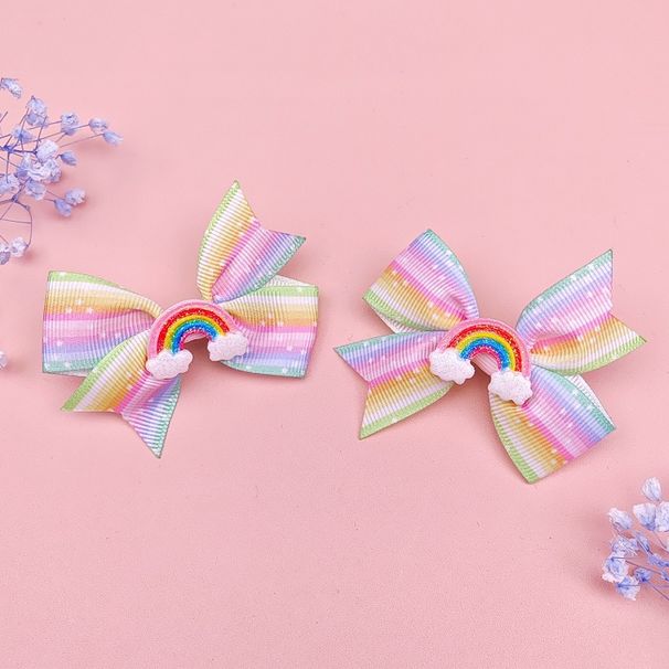 Horquillas con lazo de cola de pez para niña, pinzas para flequillo con nube de arcoíris, horquillas con cinta de hilo de lunares._voghion.com