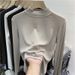2025 Woolen Flannel Stand Up Collar Base Shirt, Women's Long Sleeved Cotton T-Shirt, 2025 Autumn And Winter New Semi High_voghion.com