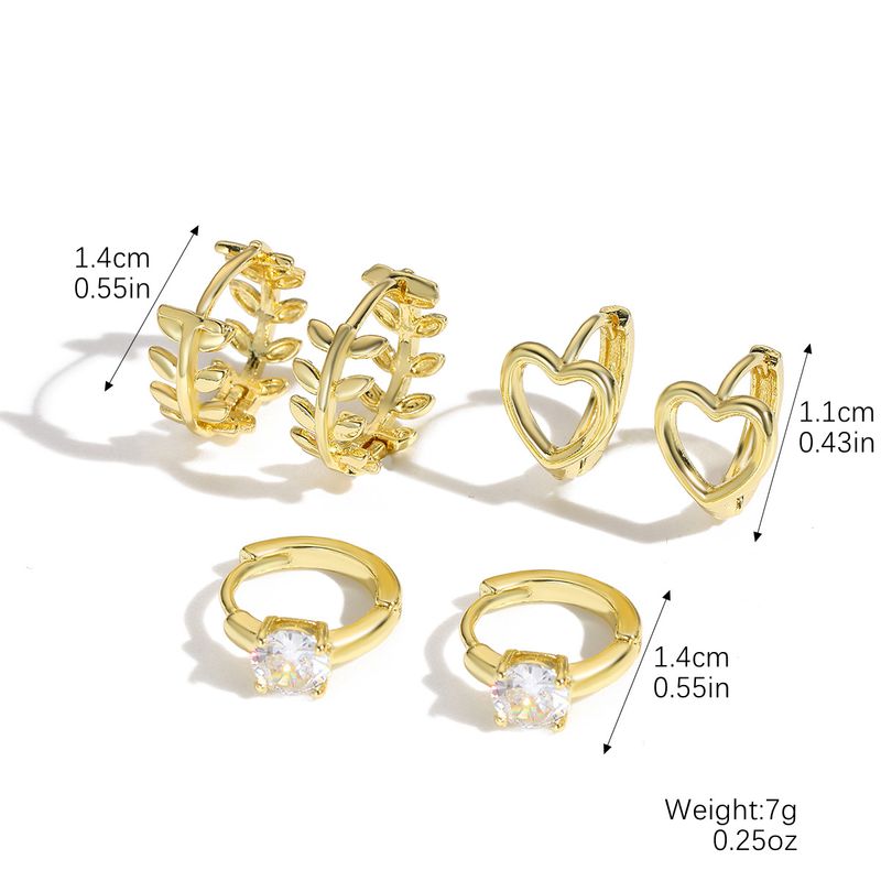 Damenschmuck Kupferohrschnalle Schmuck Persönlichkeit Mode Unregelmäßig Eine Karte Drei Paar Kupferzirkon-Ohrschnallen-Set_voghion.com