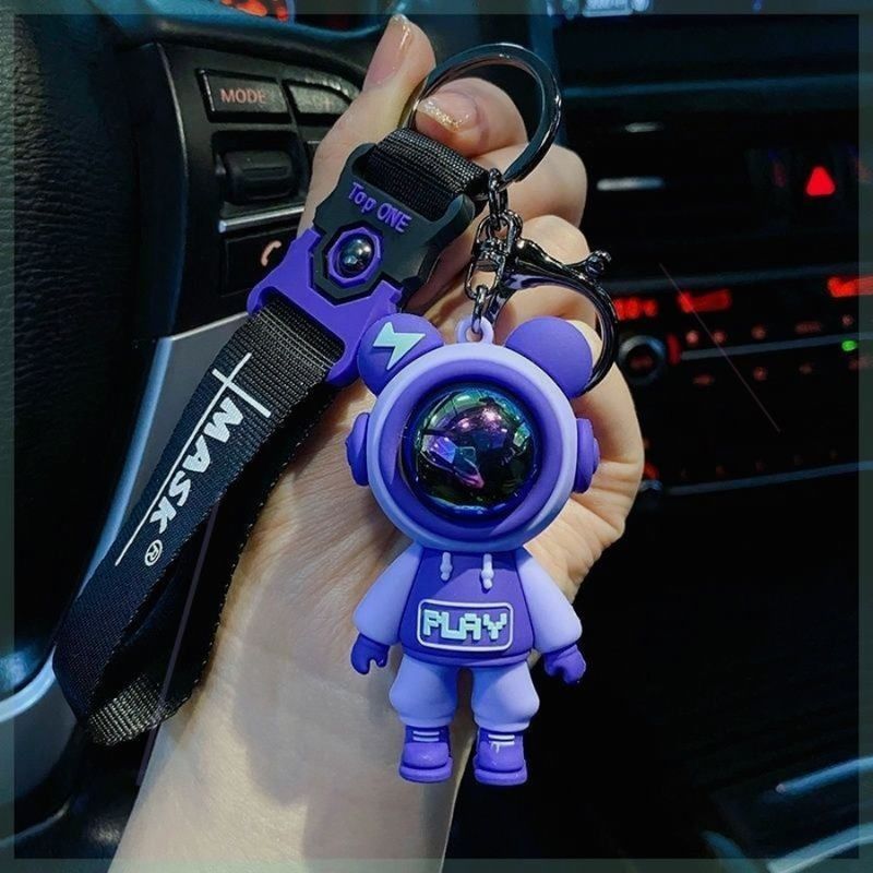 Love KeychainCartoon Lightning Bear Astronaut Car Bear Road Key Keychain_voghion.com