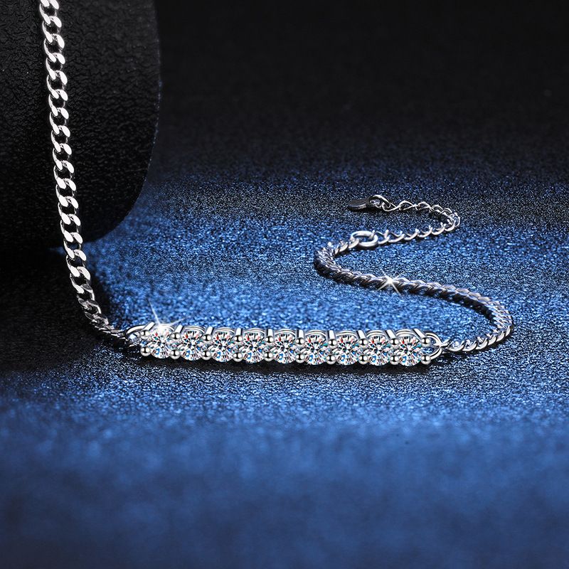 Bracciale in argento puro, stile coreano, cubano sorridente, elegante, di alta qualità, con moissanite a 10 punti e diamante singolo da 3 mm, colore D 90_voghion.com