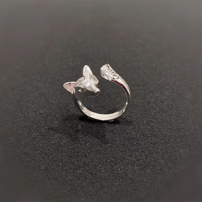 Amulet Fox For Women, Pure Silver Thai Ancient Cuban Script Open Ring Bracelet_voghion.com